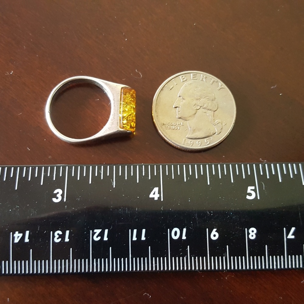 Sterling and Yellow Amber Ring - Picture 2 of 3